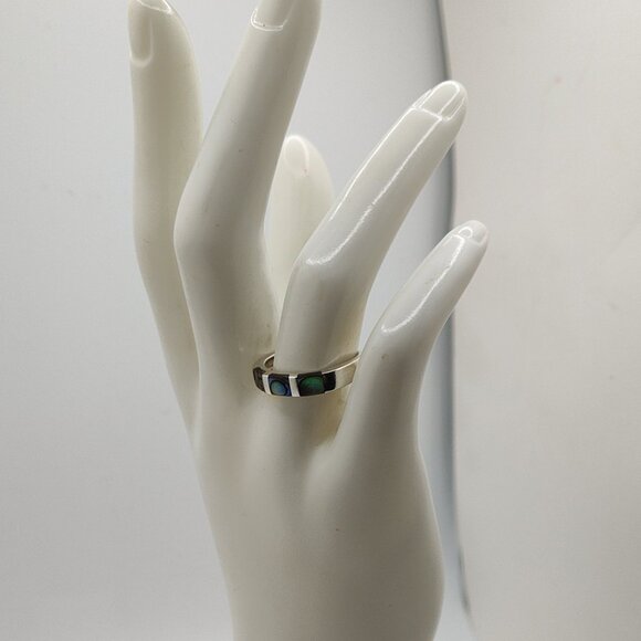 Vintage silver and abalone tile ring SZ 7 - Picture 8 of 9